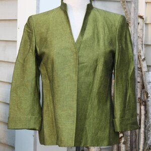 Dana Buchman Petite Green Small Stand Up Collar Hidden Button Cuffed Jacket 8P